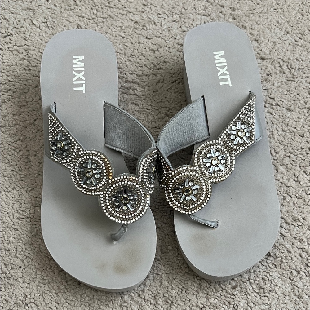 Mixit Silver Jeweled Thong Sandals